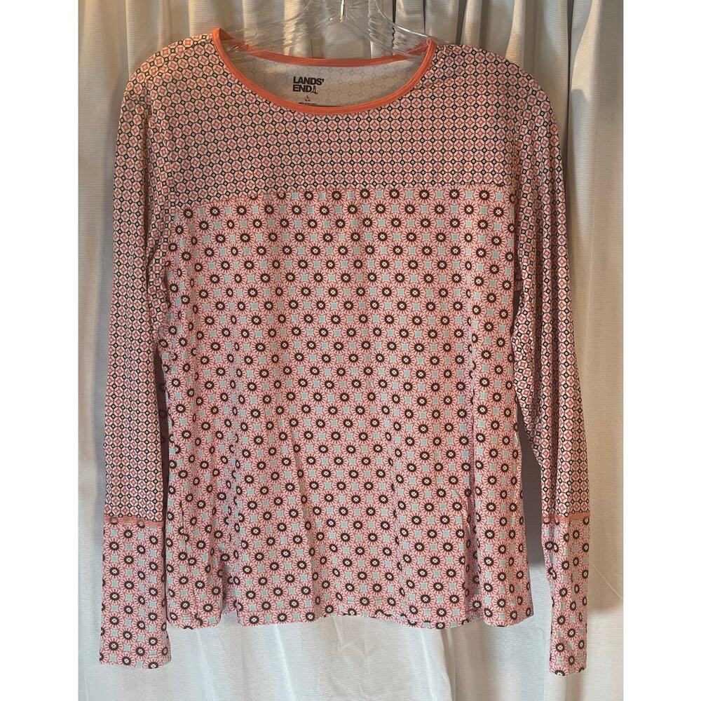 Lands End womans rash guard top size large peach/brown and blue